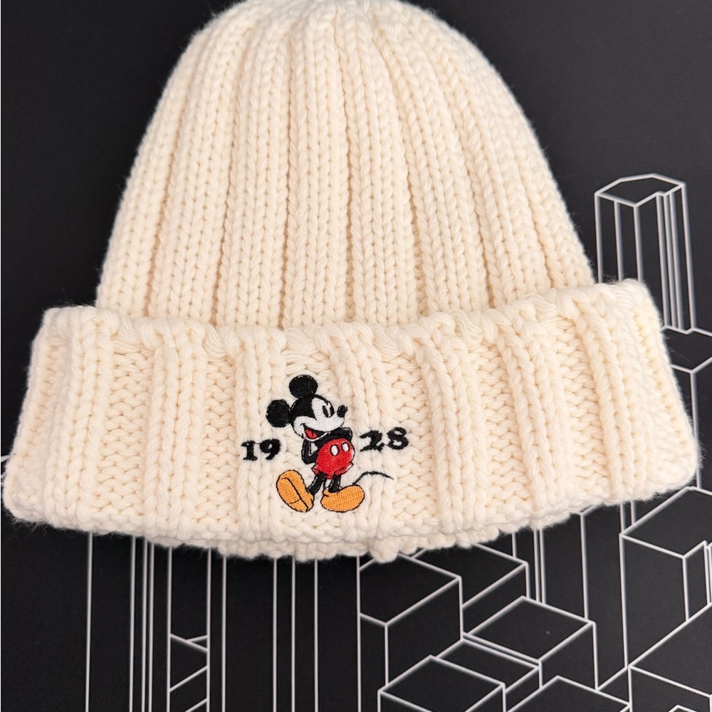 Disney Cream Knit Hat with Mickey Design